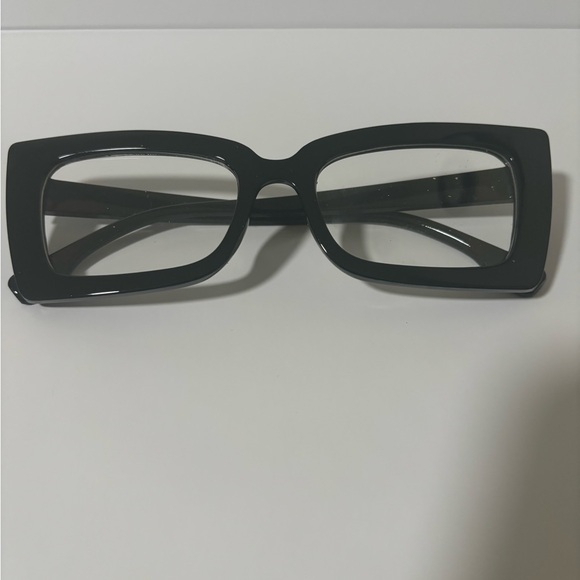 Accessories - Bold Black Rectangular Glasses with Geometric Design